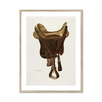 Mclellan Saddle - Walter Praefke Equestrian Art Print, Vintage Brown Leather Horse Saddle Ornate Stirrups