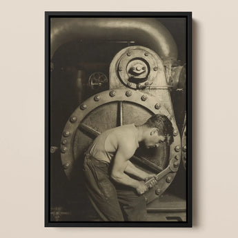 Mechanic and Steam Pump - Lewis w Hine Art Print / Canvas, 12x18’’ / 31x46cm / Black Frame, Posters Prints & Visual Artwork, Toby Leon