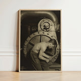 Framed Black-and-white Photograph Man Industrial Machinery Encased Light Steam Pump, Gelatin Silver Photography, House Mechanic Series