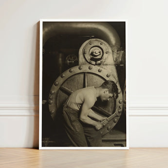 Black-and-white Framed Photograph Man Industrial Machine Steam Pump, Gelatin Silver Photography, House Mechanic Series