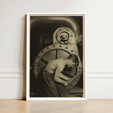 Framed Black-and-white Photograph Man Industrial Machinery Encased Simple Steam Pump, Gelatin Silver Photography, House Mechanic Series