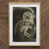 Mechanic and Steam Pump - Lewis w Hine Art Print / Canvas Prints Black-and-white Framed Photograph Light Wood Frame Industrial Scene Steam