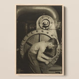 Mechanic and Steam Pump - Lewis w Hine Art Print / Canvas Prints Black-and-white Framed Photograph Worker Wrench Industrial Machine Steam