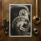 Mechanic and Steam Pump - Lewis w Hine Art Print / Canvas Prints Black-and-white Photographic Print Man Industrial Machinery Framed