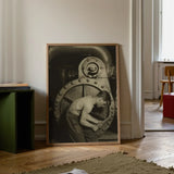 Mechanic and Steam Pump - Lewis w Hine Art Print / Canvas Prints Framed Black-and-white Photograph Man Industrial Machinery Encased Light