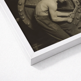 White Framed Black Photographic Print Muscular Man Work Industrial Steam Pump, Gelatin Silver Photography, House Mechanic Series