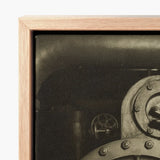 Framed Canvas Print Vintage-style Mechanical Gear Design Sepia Industrial Steam Pump, Gelatin Silver Photography, House Mechanic Series