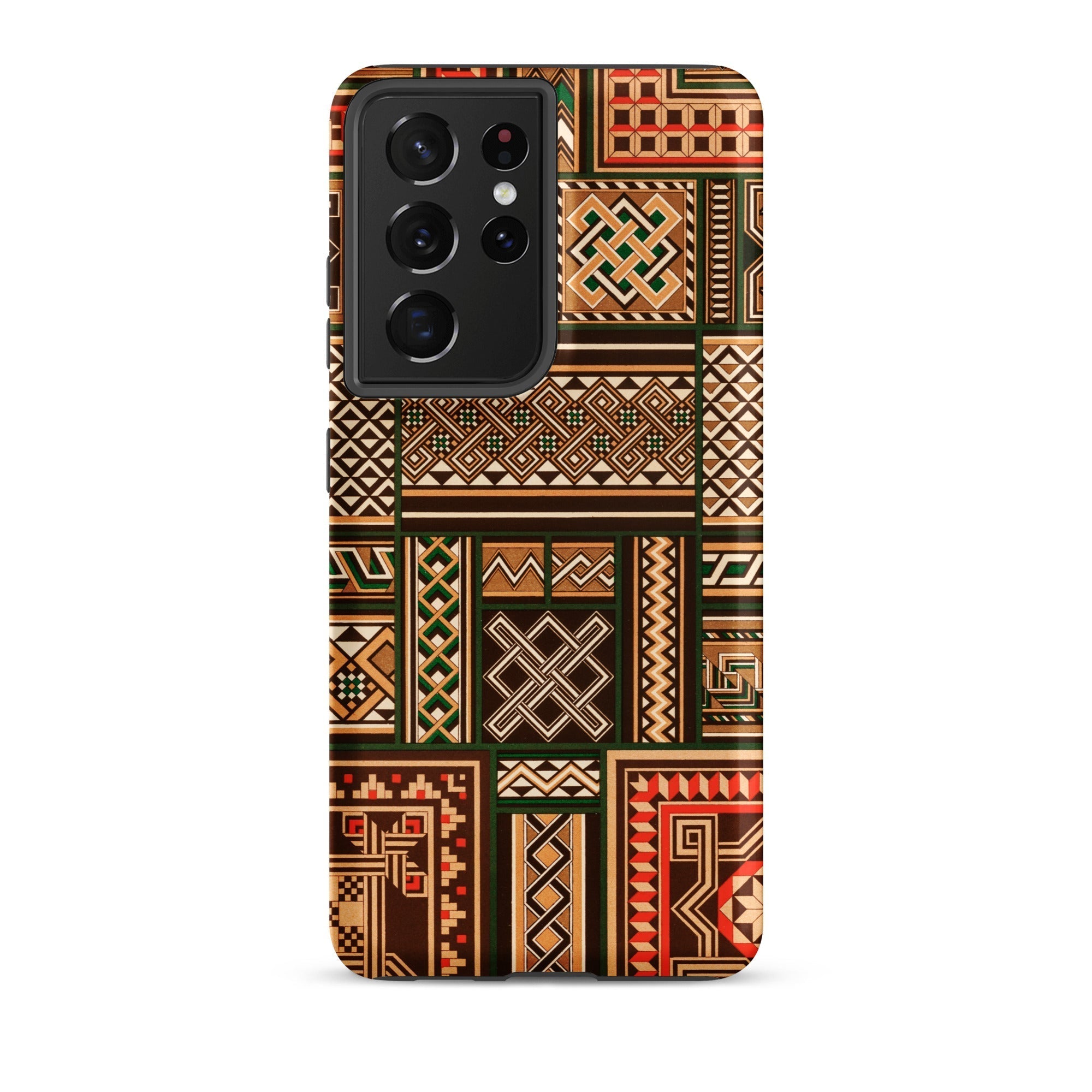 Medieval Floor Tile Patterns Auguste Racinet Samsung Case, Galaxy S21 Ultra / Matte, Smartphone Case Dark Wood Mosaic Pattern