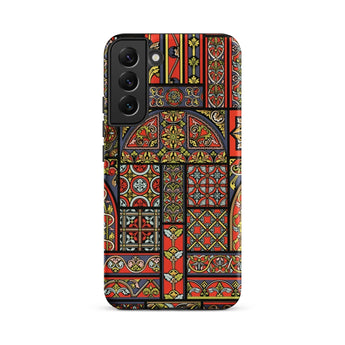 Medieval Stained Glass Windows - Auguste Racinet Phone Case Samsung Galaxy S22 Plus / Matte Vibrant Red Gold Ornate Intricate Gothic-style,