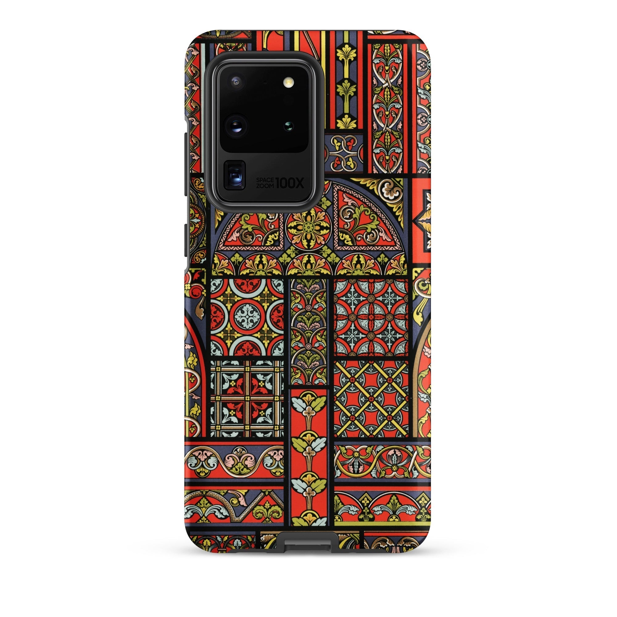 Medieval Stained Glass Windows Auguste Racinet Samsung Case, Galaxy S20 Ultra / Matte, Red Black Gold Patterned Smartphone Case Prominent