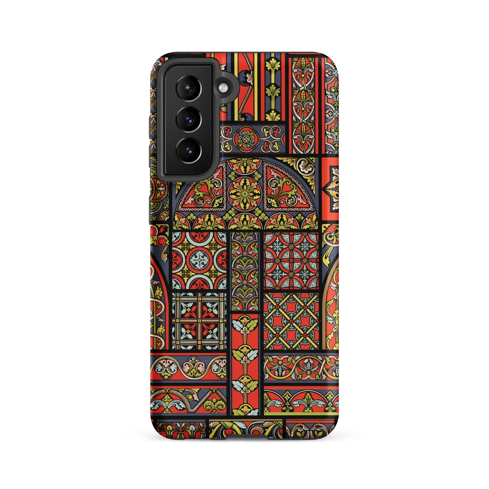 Medieval Stained Glass Windows Auguste Racinet Samsung Case, Galaxy S21 Fe / Matte, Smartphone Case Colorful Intricate Stained Glass Pattern