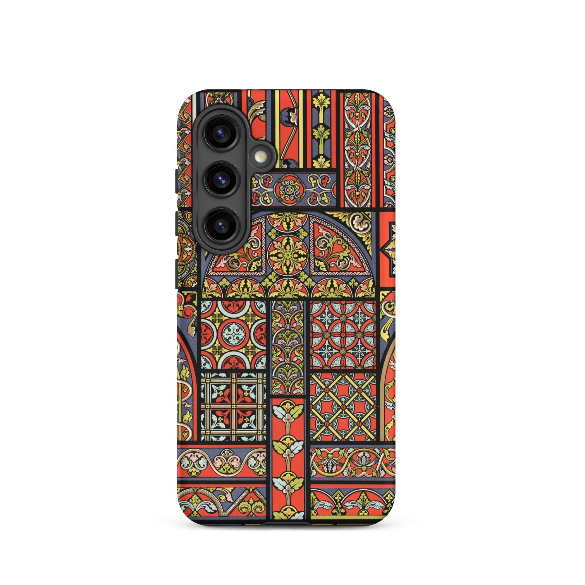 Medieval Stained Glass Windows Auguste Racinet Samsung Case, Galaxy S24 / Matte, Smartphone Case Colorful Intricate Stained Glass Pattern
