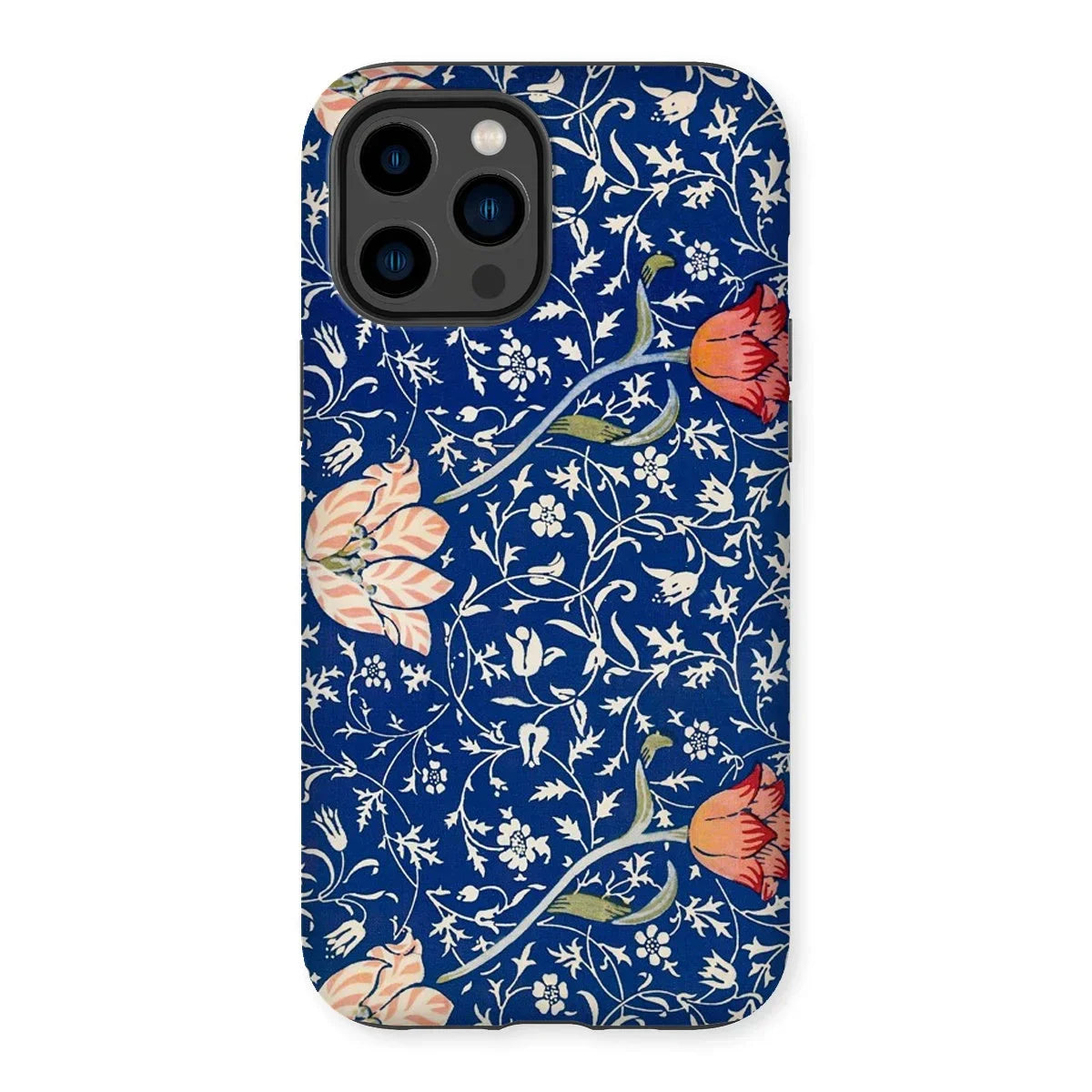 Medway - William Morris Victorian Era Iphone Case, 14 Pro Max / Matte, Floral-patterned Phone Case Navy Blue Background Colorful Flower