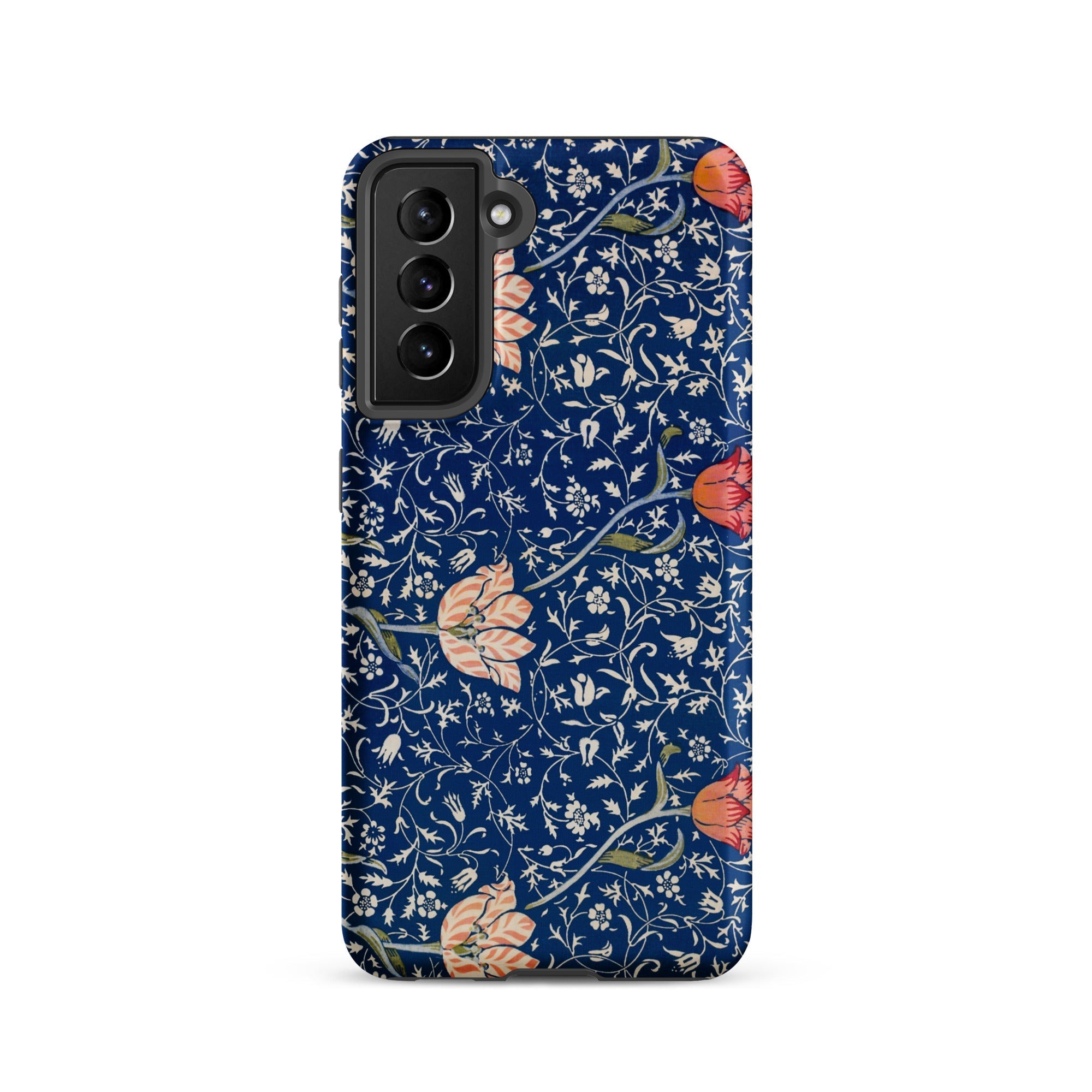 Medway William Morris Victorian Era Samsung Case, Galaxy S21 / Matte, Dark Blue Smartphone Case Floral Pattern Light Colored Leaves
