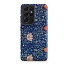 Medway William Morris Victorian Era Samsung Case, Galaxy S21 Ultra / Matte, Smartphone Case Dark Blue Floral Pattern Peach Colored Flowers