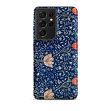 Medway - William Morris Victorian Era Samsung Case, Galaxy S21 Ultra / Matte, Smartphone Case Dark Blue Floral Pattern Peach-colored Flowers