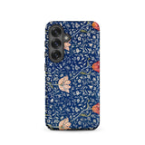 Medway - William Morris Victorian Era Samsung Case, Galaxy S25 / Matte, Blue Smartphone Case Floral Pattern White Shades Orange