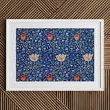 Medway - William Morris Victorian Floral Art Print / Canvas Framed Artwork Navy Blue Background Intricate Floral Patterns William Morris’s