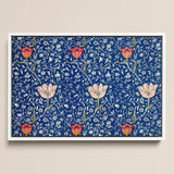 Medway - William Morris Victorian Floral Art Print / Canvas Framed Artwork Vibrant Blue Background Intricate White Floral William Morris’s