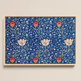 Medway - William Morris Victorian Floral Art Print / Canvas Framed Artwork Vibrant Blue Background Intricate White Floral William Morris’s