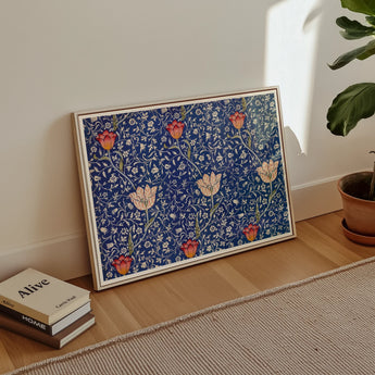 Medway - William Morris Victorian Floral Art Print, Framed Floral Artwork Tulips Intricate Blue Patterns William
