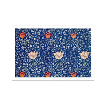 Medway - William Morris Victorian Floral Art Print, Floral Pattern White Red Tulips Navy Blue Background