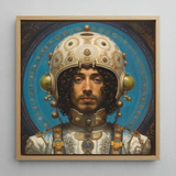 Mehdi - Gay Arabic Astronaut Art Framed Canvas, 12x12’’ / 31x31cm / Natural Floating Frame, Framed Painting Man Curly Hair Ornate Helmet