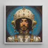 Mehdi - Gay Arabic Astronaut Art Framed Canvas, 12x12’’ / 31x31cm / White Floating Frame, Ornate Helmeted Portrait