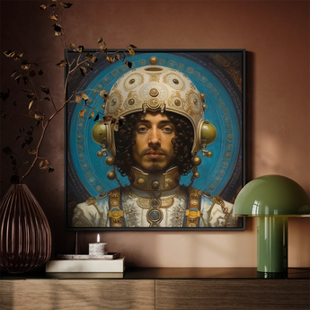 Mehdi - Gay Arabic Astronaut Art Framed Canvas, Framed Portrait Man Ornate Headgear