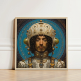 Framed Portrait Man Ornate Gold-embellished Armor Intricate Circular Gay Muslim Astronaut, Aesthetic, Meet Mehdi