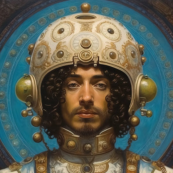 Mehdi - Gay Arabic Astronaut Art Print / Canvas Gold White Helmet Intricate Designs Possibly Made Metal Gay Muslim Astronaut, Astronaut