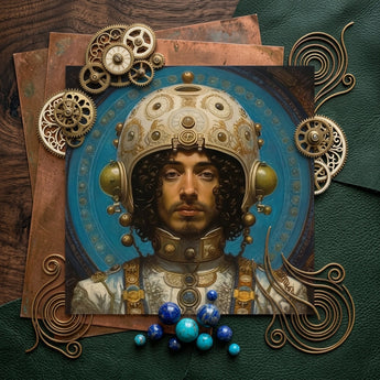 Mehdi - Gay Arabic Astronaut Art Print / Canvas Steampunk-inspired Portrait Print Man Ornate Brass-toned Mechanical Headgear Gay Muslim