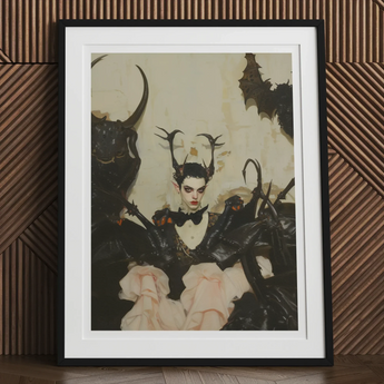 Memnoch - Gay Ancient Vampire Art Print, 12x16’’ / 31x41cm / Black Frame / 2’’ Matboard, Framed Artwork Fantastical Female Figure Horns