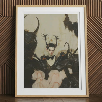 Memnoch - Gay Ancient Vampire Art Print, 12x16’’ / 31x41cm / Natural Frame / 2’’ Matboard, Framed Painting Person Antlers Surrounded Dark