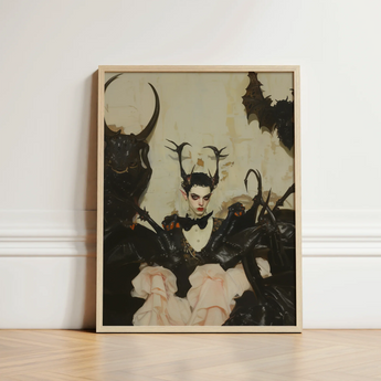 Framed Artwork Gothic Figure Black Attire Antlers Bat-like Gay Ancient Vampire, Art, Eternal Damnation