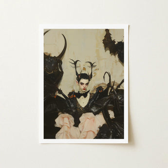 Memnoch - Gay Ancient Vampire Art Print / Canvas Framed Artwork Gothic Figure Black Glossy Armor Antler-like, Eternal Damnation Prints
