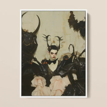 Memnoch - Gay Ancient Vampire Art Print / Canvas Framed Artwork Gothic Figure Antlers Black Insect-like Creatures Gay Ancient Vampire,