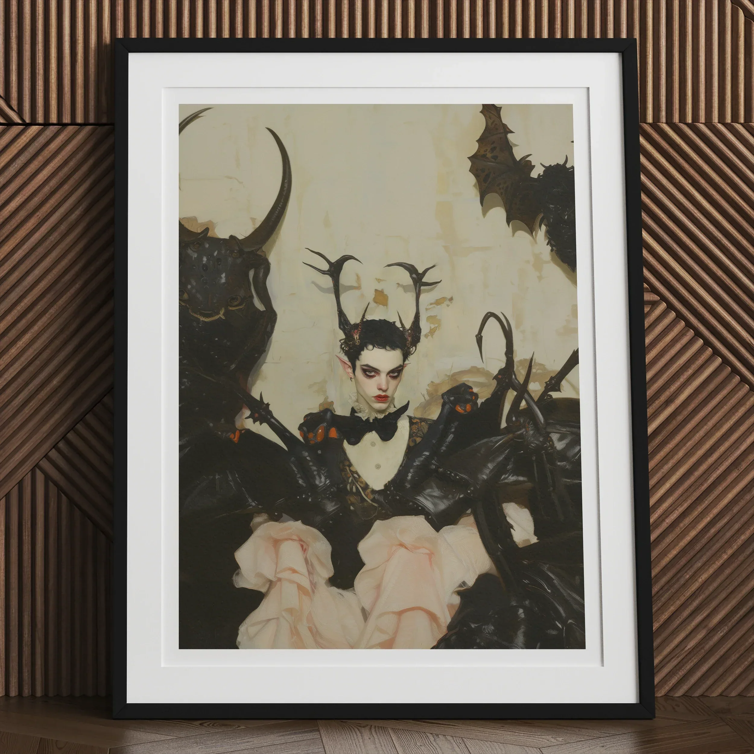 Memnoch - Gay Ancient Vampire Art Print, Framed Artwork Fantastical Female Figure Horns Dark Clothing