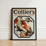 Black-framed Poster Collier’s National Weekly Nude Male Figure Speed God, Mercury, Joseph Christian Leyendecker’s, Two Serpents Coiled,