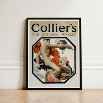 Black-framed Poster Vintage Illustration Nude Male Figure Orange Speed God, Mercury, Joseph Christian Leyendecker’s, Two Serpents Coiled,
