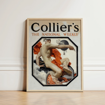 Framed Vintage Poster Collier’s National Weekly Muscular Man Speed God, Mercury, Joseph Christian Leyendecker’s, Two Serpents Coiled,