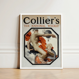 White-framed Poster Collier’s National Weekly Muscular Man Orange Speed God, Mercury, Joseph Christian Leyendecker’s, Two Serpents Coiled,