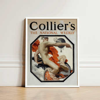 White-framed Poster Collier’s National Weekly Muscular Man Orange Speed God, Mercury, Joseph Christian Leyendecker’s, Two Serpents Coiled,