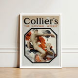 Framed Vintage-style Poster Collier’s National Weekly Muscular Man Speed God, Mercury, Joseph Christian Leyendecker’s, Two Serpents Coiled,