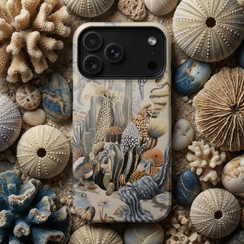 Metropolis - Surreal Cactus Art Phone Case Phone Case Detailed Illustration Marine Life Sea Urchins Surreal Cactus Art, Skyline Blooms,