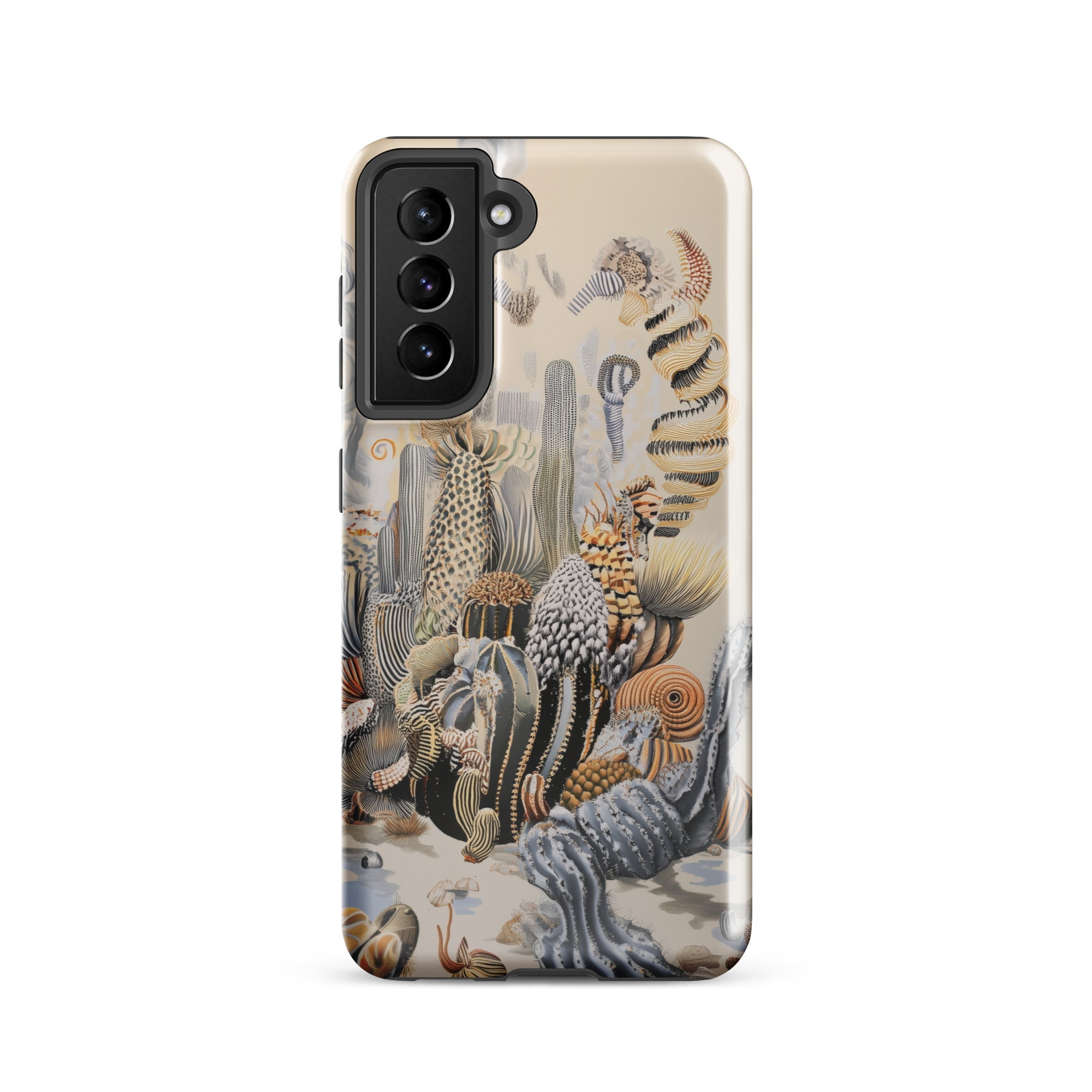 Metropolis Surreal Cactus Art Samsung Case, Galaxy S21 / Gloss, Smartphone Case Detailed Vintage Style Illustration Cacti Desert Plants