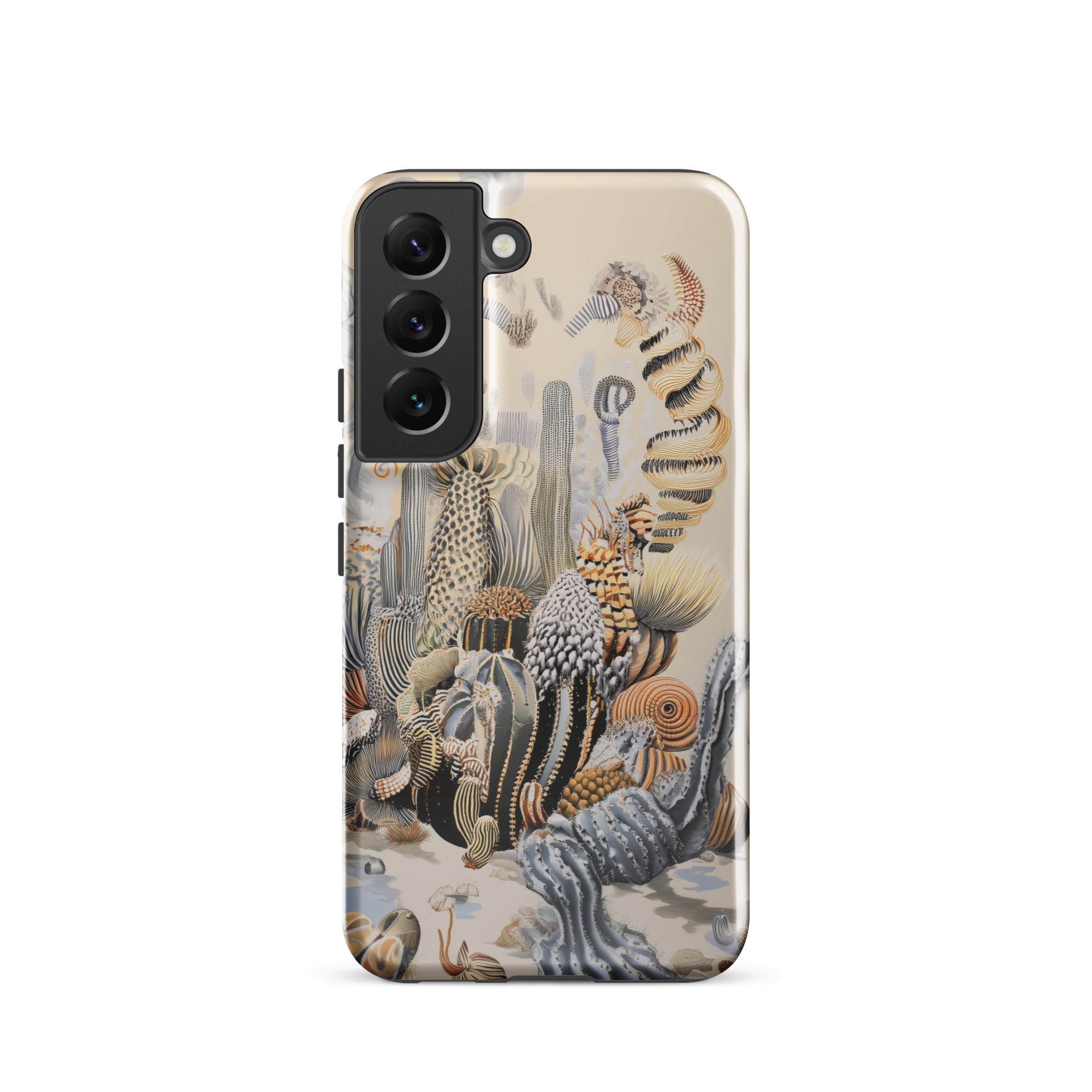Metropolis Surreal Cactus Art Samsung Case, Galaxy S22 / Gloss, Smartphone Case Detailed Vintage Style Illustration Cacti Desert Plants