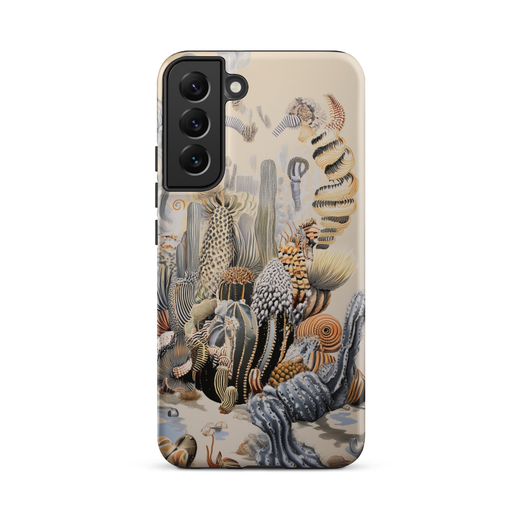 Metropolis Surreal Cactus Art Samsung Case, Galaxy S22 Plus / Matte, Smartphone Case Detailed Vintage Style Illustration Cacti Desert Plants