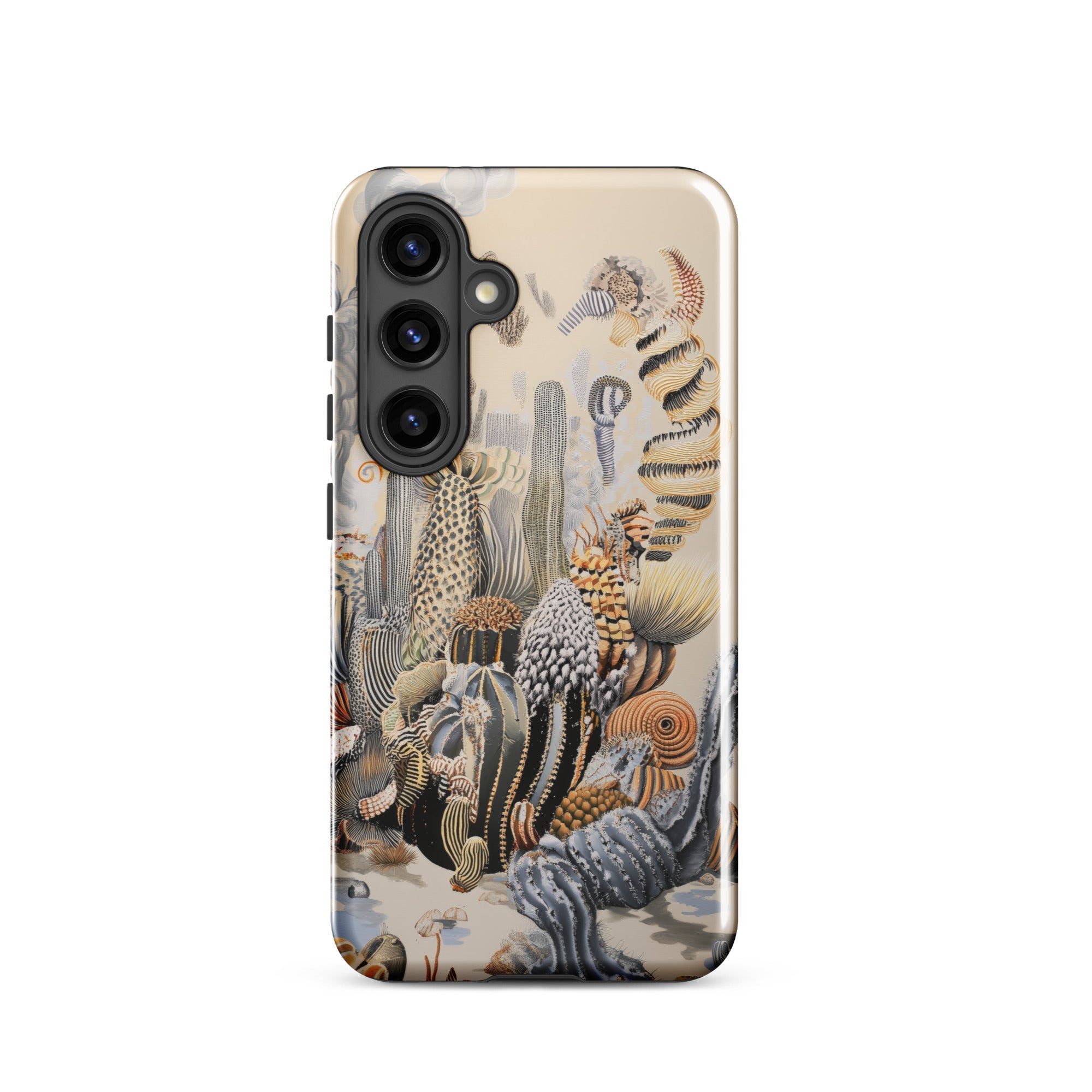 Metropolis Surreal Cactus Art Samsung Case, Galaxy S24 / Gloss, Smartphone Case Intricate Detailed Illustration Natural Forms Shells