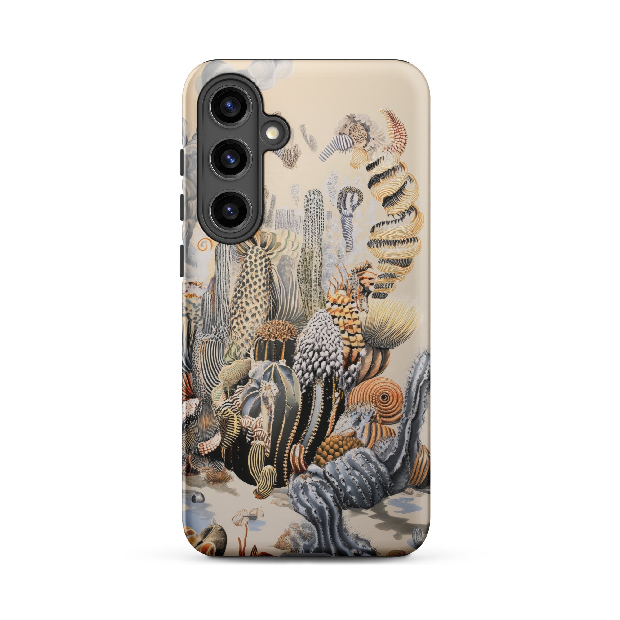 Metropolis Surreal Cactus Art Samsung Case, Galaxy S24 Plus / Matte, Smartphone Case Detailed Whimsical Illustration Desert Flora Fauna